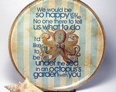 Octopus's Garden decoupage glass plate, summer, sea, beach home decor