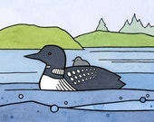 Loon and baby illustration 5x7 art print