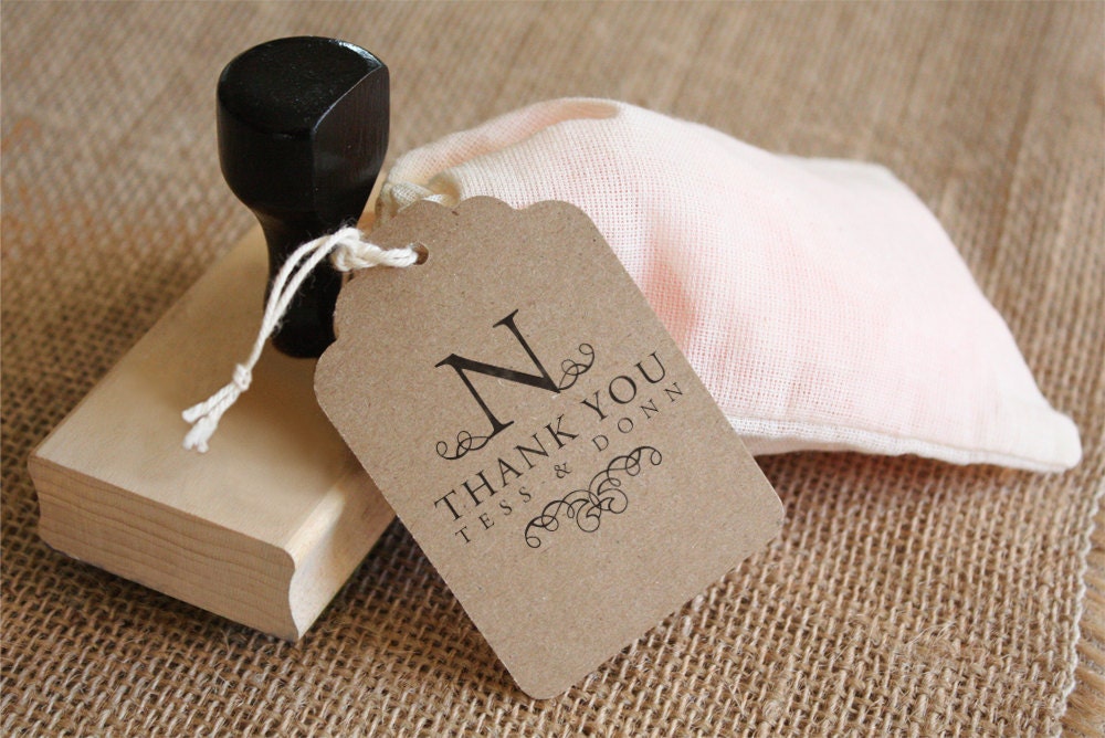 DIY Favor Tag Stamp - CUSTOM WORDING  - Thank You Monogram