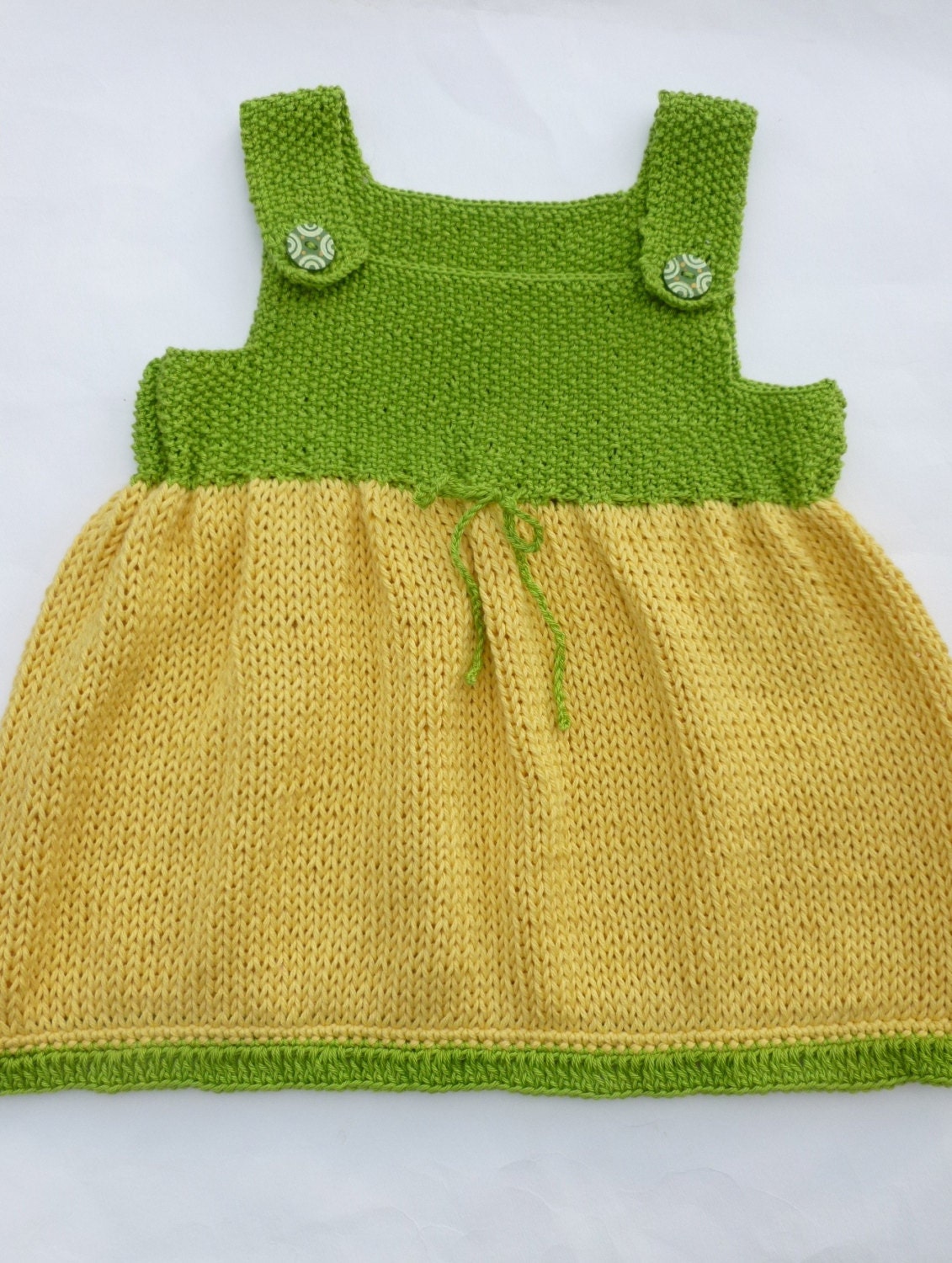 Hand knit cotton top dress size 2-3 years yellow and green