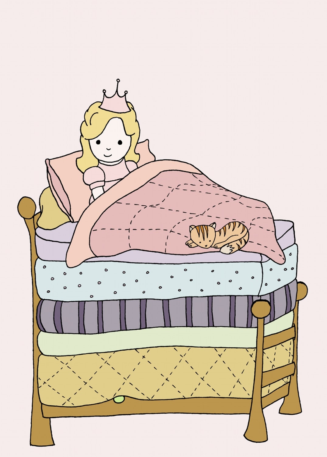 Princess Art Print, Princess Art, Princess and the Pea Fairy Tale Art, Little Princess Pea Blonde, 5x7 Giclee Children's Art Print