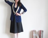 navy sailor cardigan . mod silver gold trim . gem button .medium.large .sale