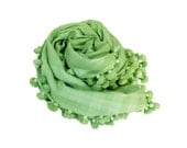 PomPom Tassel Scarf Dupatta - Hand-dyed Cotton - Celery