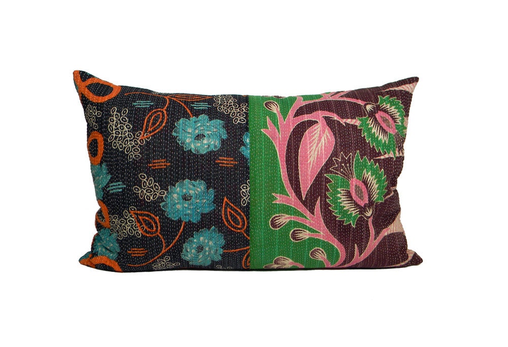 Vintage Kantha Pillow - Mixed Flora - 20 x 30