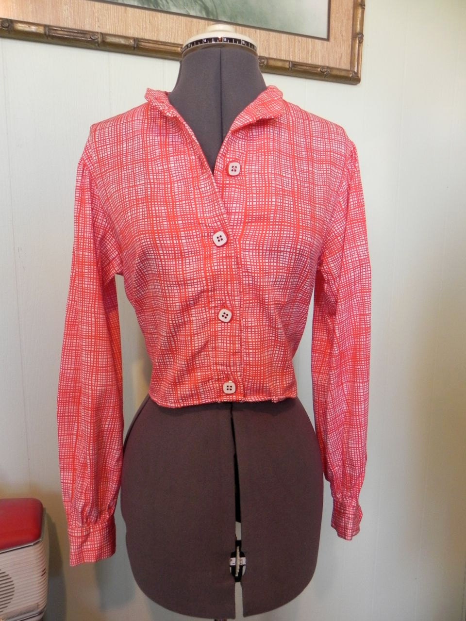 Vintage 60s Red and White Crop Top Size Med