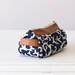 cosmetic case  , makeup bag in Blue cotton floral pattern and Brown leather