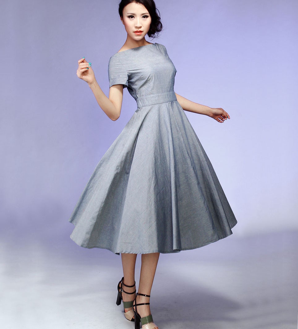 Gray madi Dress  cotton Fit and Flare prom dress  (527)