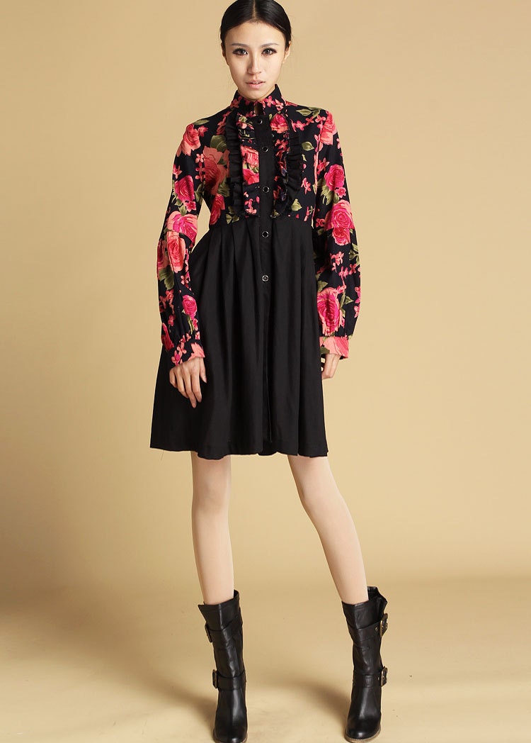 Flower linen shirt dress (473)