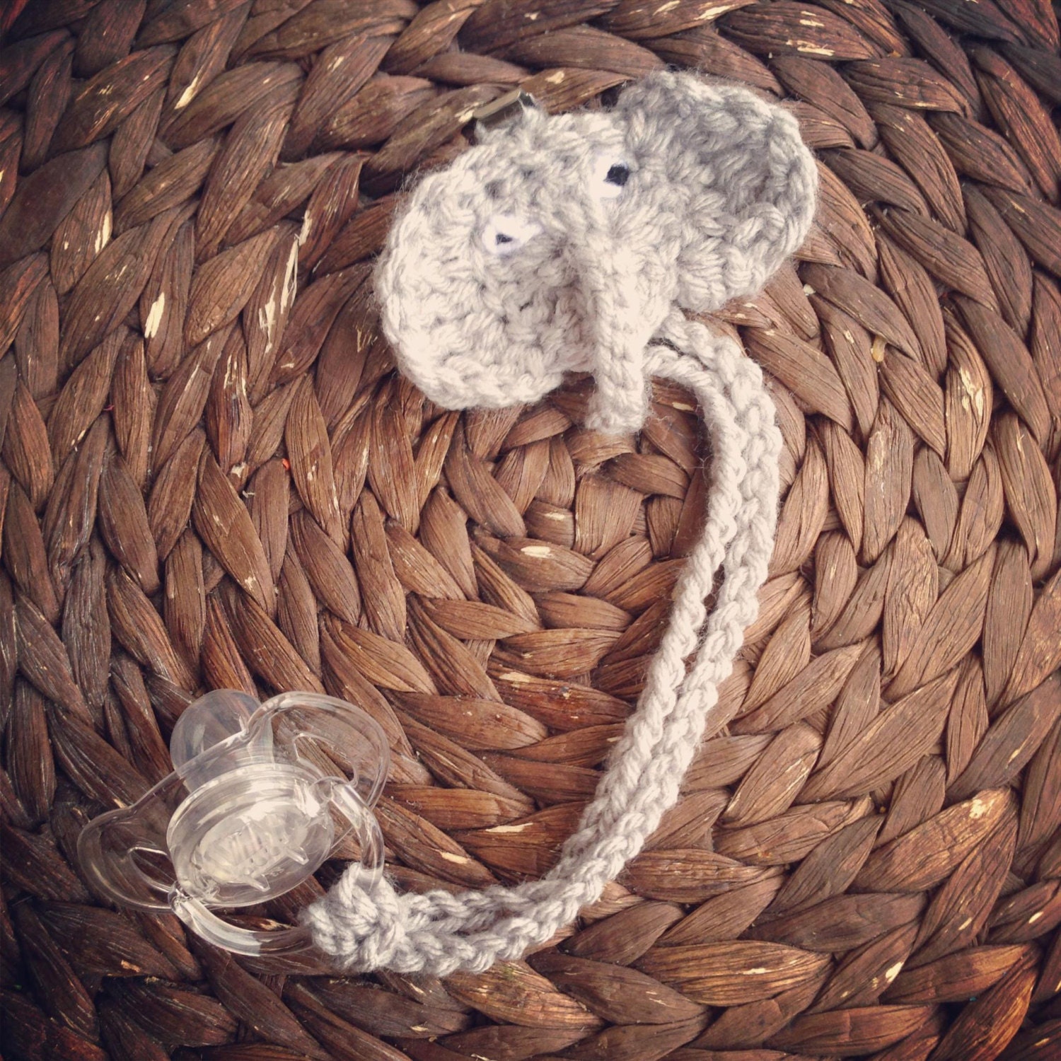 Crochet Elephant Pacifier Clip
