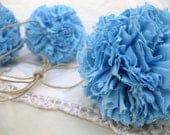 Sky Blue --- 3 Handmade small fabric pom poms --- baby room decor, wedding decor, party decor, garden decor