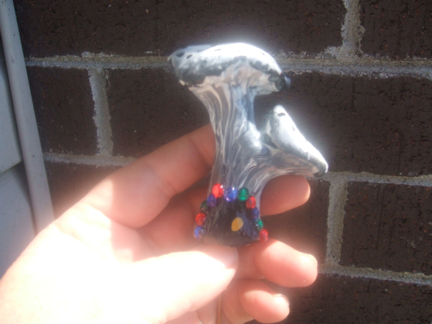 FREE SHIPPING bautiful black and gray fairy door mushroom gnome fantasy terrarium planter favor fairy ring ooak clay miniature