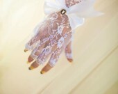 White Lace Fingerless Diamond/Cameo Bridal Bow Gloves Customize Your Color MADE TO ORDER