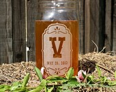 Etched Mason Jar - DIY Candle Centerpieces, Etched Glass, Personalized Wedding Candle, Barn Wedding, Rustic Wedding Decor
