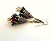 Flower bouquet  fiber and brass earrings