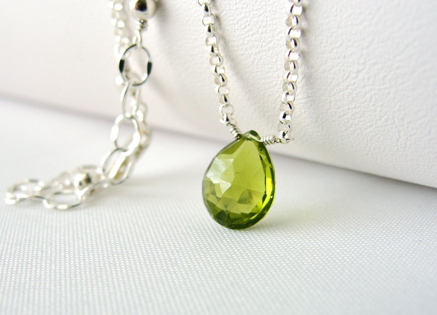 Delicate Peridot Necklace in Sterling Silver, August Birthstone Jewelry, Semiprecious Jewelry, 16 18 Inch