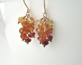 Hessionite Garnet Drop Earrings in Gold Fill, Ombre Orange and Yellow Gemstone Clusters, Handcrafted Jewelry