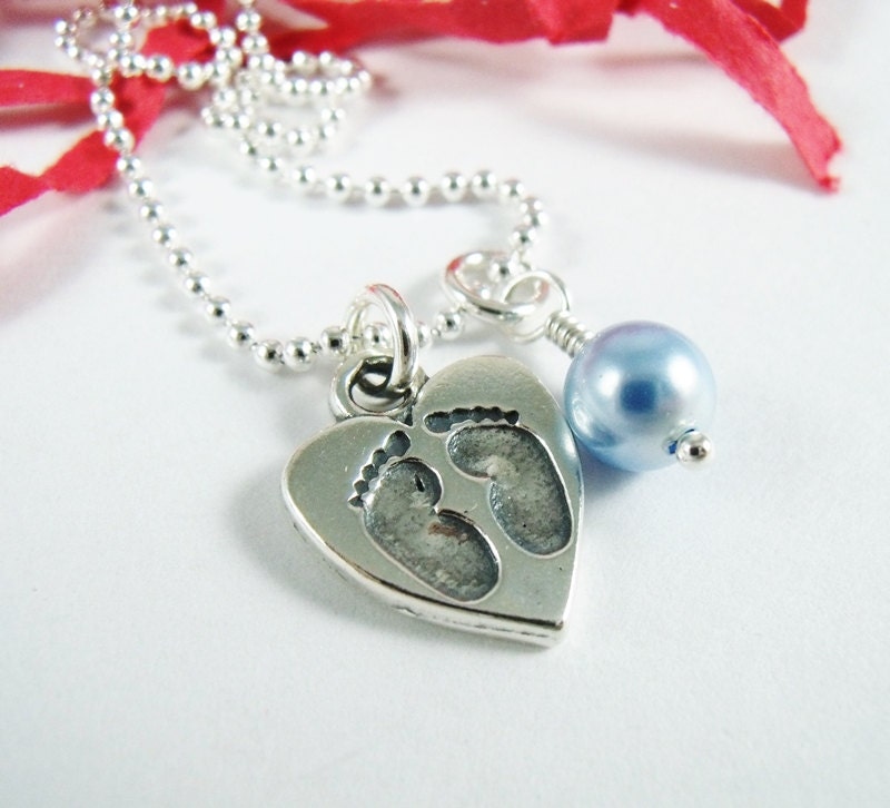 Expectant Mother Necklace - It's a Boy or Girl Baby Feet Heart Charm Necklace - Baby Shower Gift - New Mom Jewelry - Mommy to Be Necklace