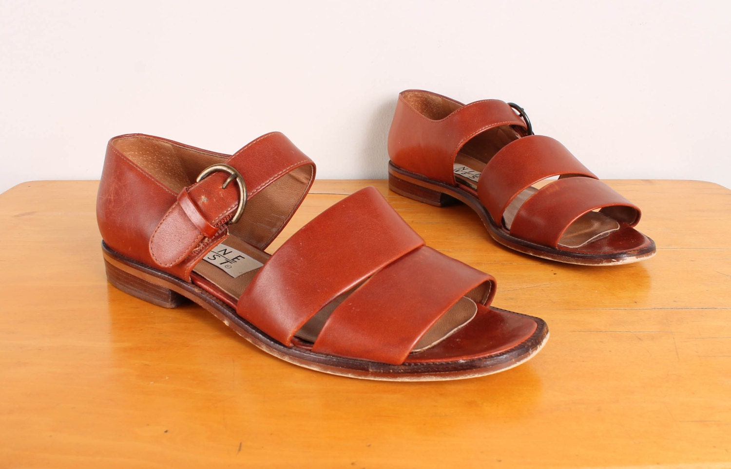 80s Ankle Strap Sandals - Womens 7.5 - Brown Leather Gladiator Sandals Flats Nine West 1980s Ankle Straps Flat Open Toes Summer Footwear