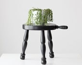 Vintage Milking Stool / Black Painted Wood