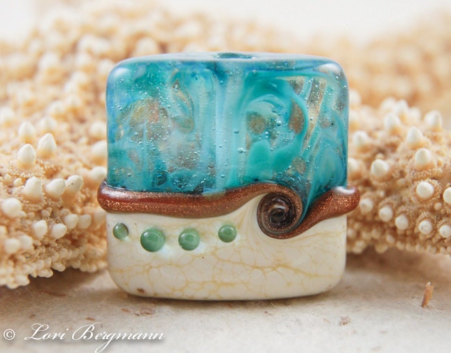 San Tropez Beach Lampwork Focal, Handmade Glass Bead, Square Nugget, SRA