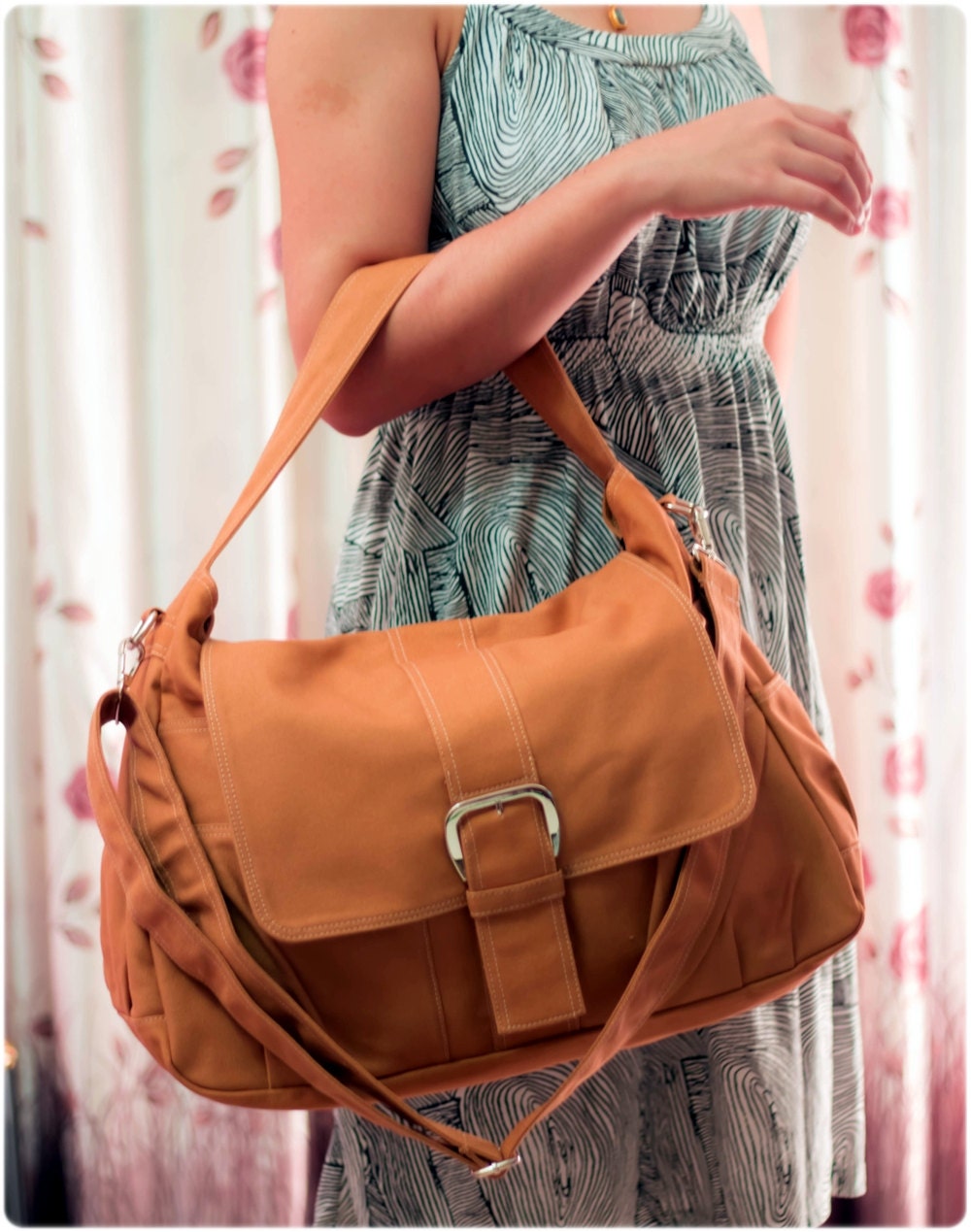 Brown Messenger bag, Women tote bag, Canvas Bag, Handheld Shoulder Bag, Diaper bag, Laptop Bag, Book Bag, Travel Bag