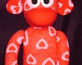 OOAK Handmade SOCK MONKEY / Red & Pink Hearts / Plush Doll