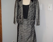 Vintage 1960s 60s Mollie Parnis Dress and Jacket - Chevron Print - Velvet - Black and White - Size 12 Medium