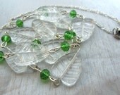 Clear Leaves and  Green Swarovski Crystal Necklace