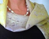 Snow Dyed Silk Scarf, Purple Lilac Yellow, Irregular Pattern, Hand Dyed