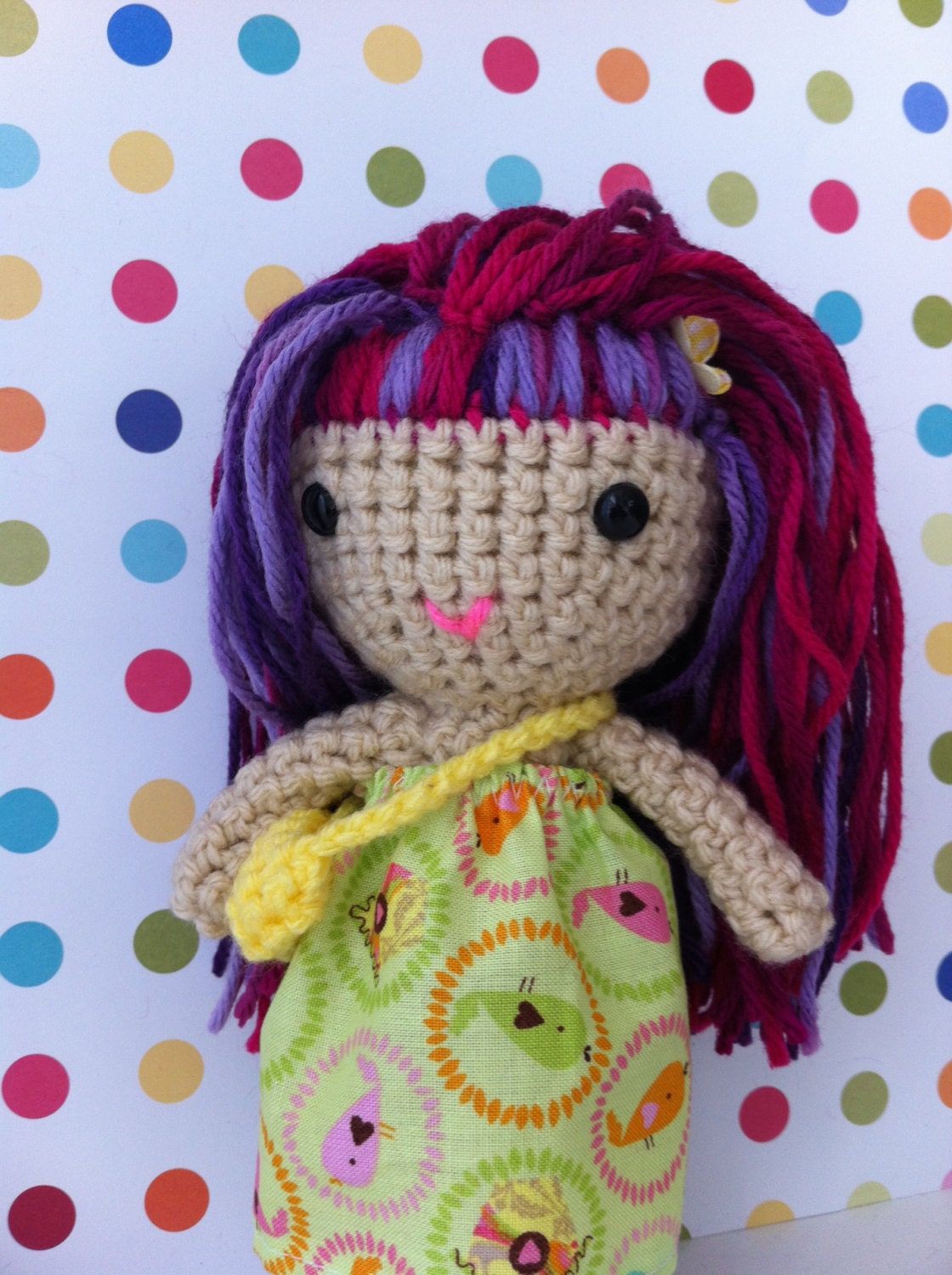 Handmade doll with pinks and purple mix hair color