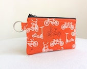 Orange Bikes Zippered Bag / Coin Purse / ID Case / Gadget Pouch with Split Ring