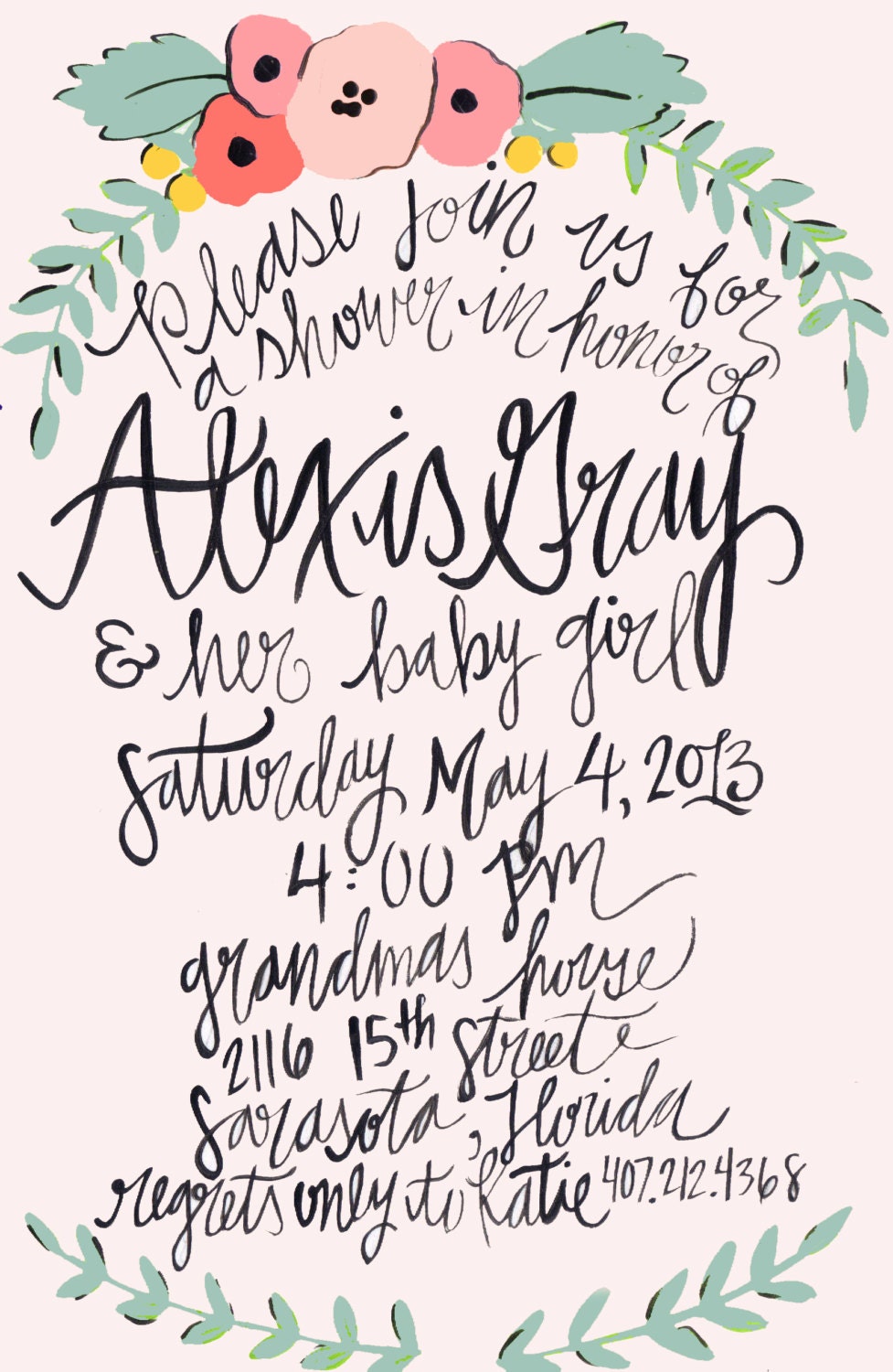 Calligraphy Baby Shower Invitations - 5 x 7 - Customizable Pink or Blue