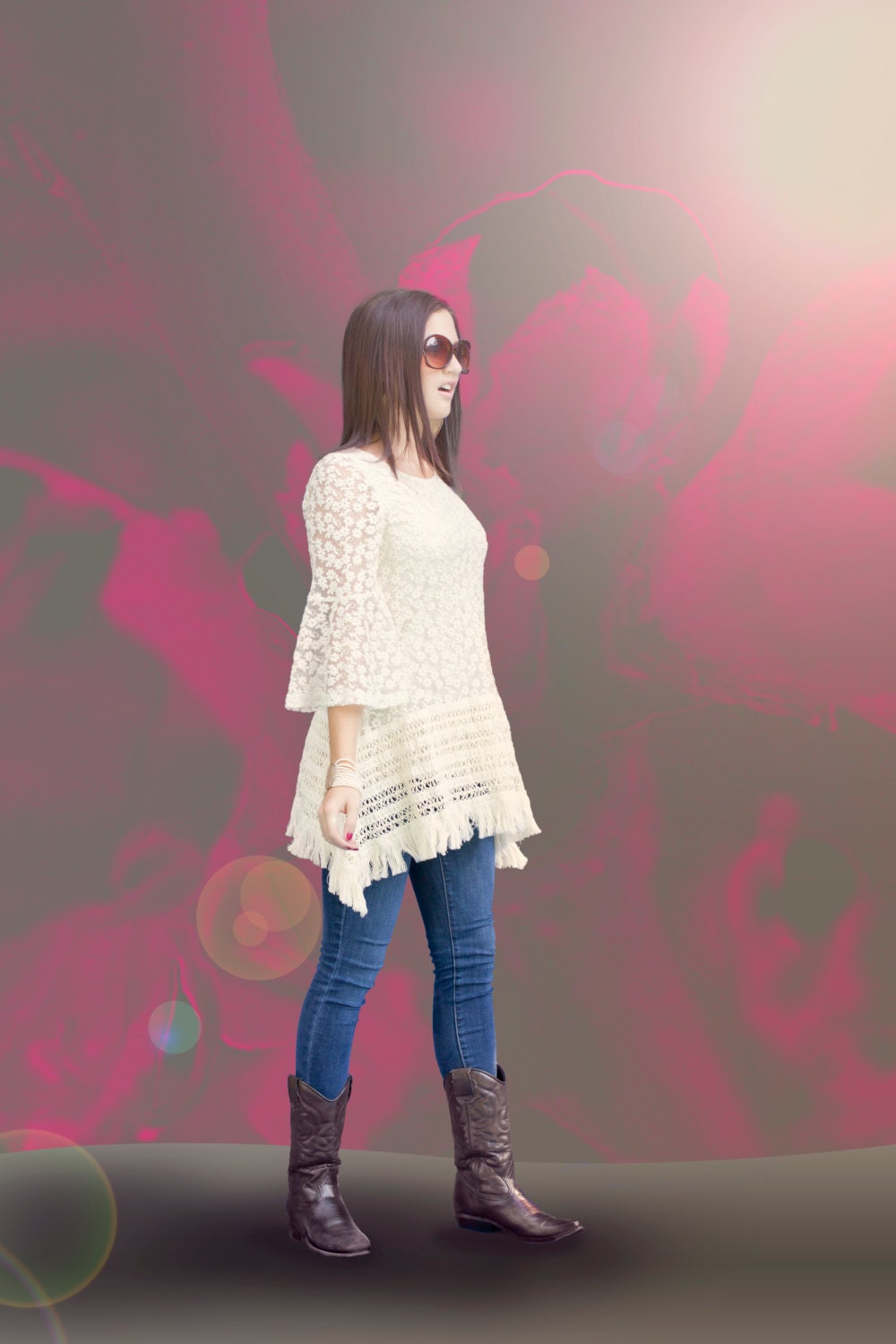 Palm Springs White Daisy lace Tunic- Exclusive - Designed by Gina Louise- limited edition