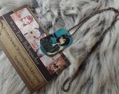 Moonlight hijinks - Dog tag NECKLACE pendant fairy goth blue with black cat