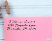 Calligraphy Return Address Stamp - Faux Script Custom Address Stamp - Wood Handled Stamp