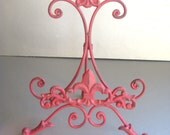 Pink Easel, Metal Easel, Book Stand, Art Prop, Shabby and Chic, Fleur De Lis, Parisian Chic, Cottage Chic, French Country