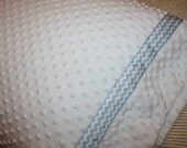 White Minky Standard Pillowcase with Blue Chevron Ribbon- Chevron Standard Pillowcase- Blue Chevron Ribbon- Minky Pillowcase