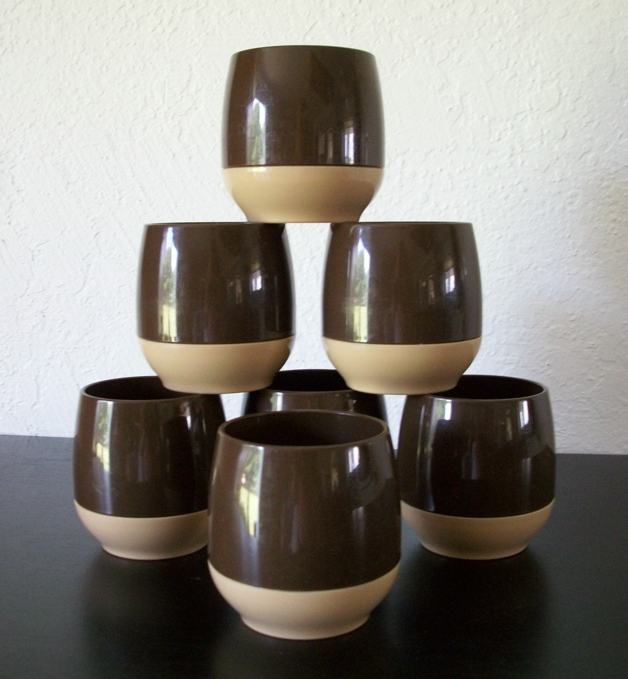 Dinex Thermos Set of 7 Chocolate Brown Plastic Insulated Cups Made in USA