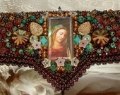 Our Lady Ave Maria bead embroidery cuff bracelet Pamelia Designs