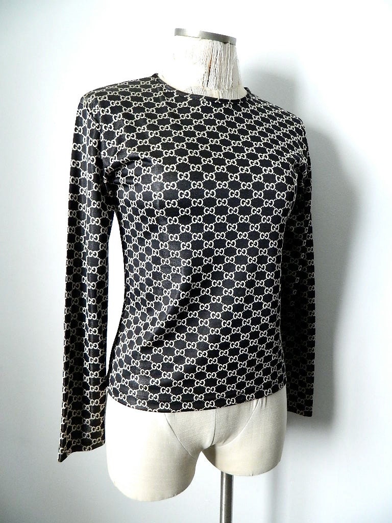 Vintage Gucci Monogram Long Sleeve Blouse Crew Neck Made in Italy