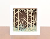 birch forest . 5 x 5 . cut paper shadow box