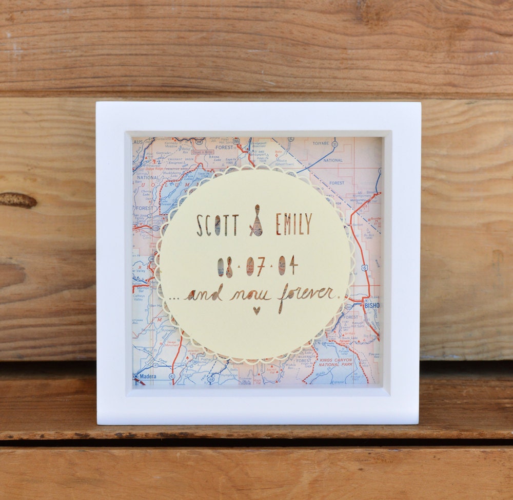 wedding gift / keepsake . cut paper shadow box . 5x5 . customizable
