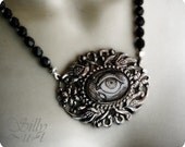 necklace - wearable art, psychic, gothic, psychobilly, mourning, momento mori, victorian, mystic, ooak -Mourning Eye