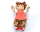 Waldorf baby doll  Vika eco friendly toys coral dress