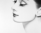 Audrey Hepburn  Fine Art Print Pencil Drawing Portrait Classic Hollywood Vintage Glamour Beauty Hand Signed by the Artist