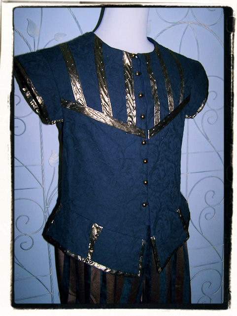 Navy Striped Tudor Renaissance Medieval Mens Lords Doublet  SET Game of Thrones Chest 40"