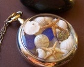 Wallis Sands Ocean Locket - Vintage Pocket Watch Case with Sea Glass Treasures