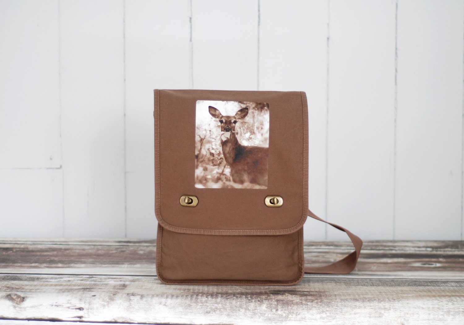 Oh, Deer - Messenger Bag - Woodland - Field Bag - School Bag - Java Brown - Canvas Bag