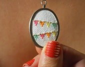 Flag Bunting Necklace to Celebrate Everyday - Cross-Stitch Pendant - MADE TO ORDER