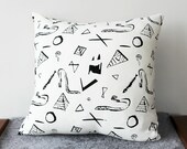 Hand Printed Organic 'Snake Pyramid' Pillow Cover in Black on Creme